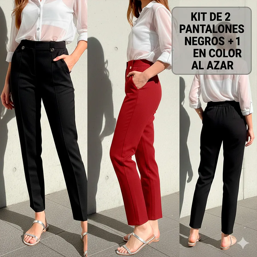 3305-ML-N KIT DE 2 PANTALONES NEGROS Y 1 DE COLOR 8534
